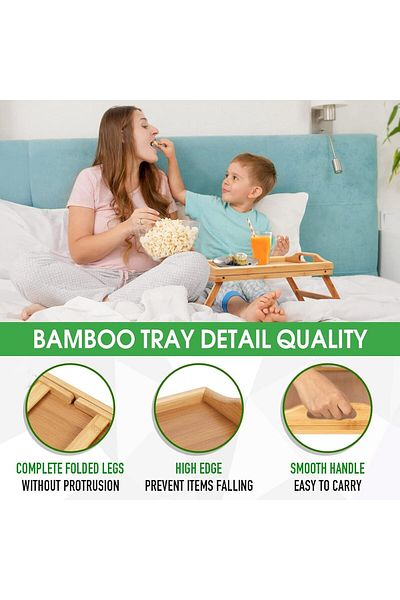 Generic Bamboo Food Serving Platter Wooden Tray Bamboo Bed Tray With Folding Legs Great