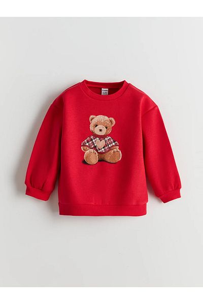 LC Waikiki Red Bear Teddy Print Girls' Sweatshirt and Leggings 2-Piece