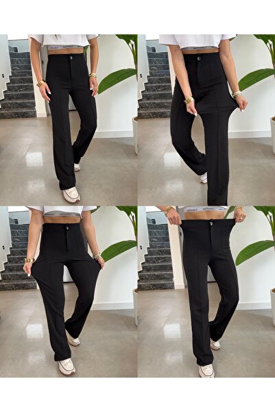 OYYOMODA بنطال باليززو من الليكرا بخصر عالٍ للغاية باللون الأسود