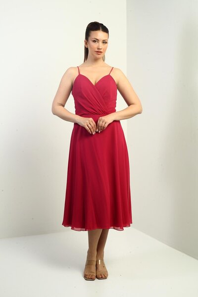 By Saygı Жіноча сукня з шнурівкою на плечах, кружевим коміром, підкладкою та шнурівкою ззаду, з пишною спідницею з шифону