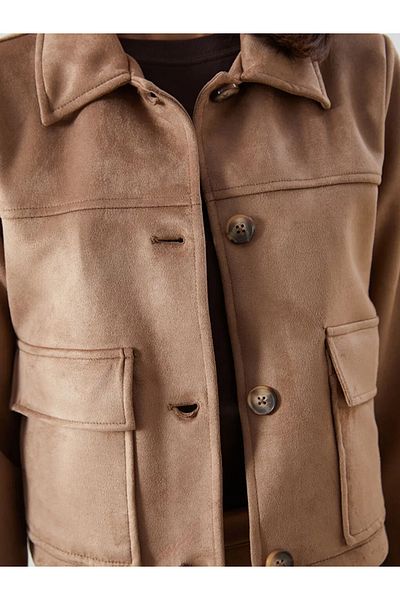 LC Waikiki Lcw Vision Beige Shirt Collar Women's Suede Look Jacket