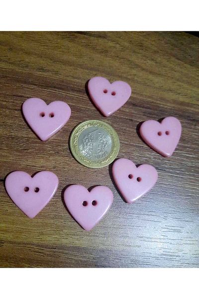 İMREN AKSESUAR Polyester Heart Pink Button 2.5 Cm1 Pack 6 Pieces