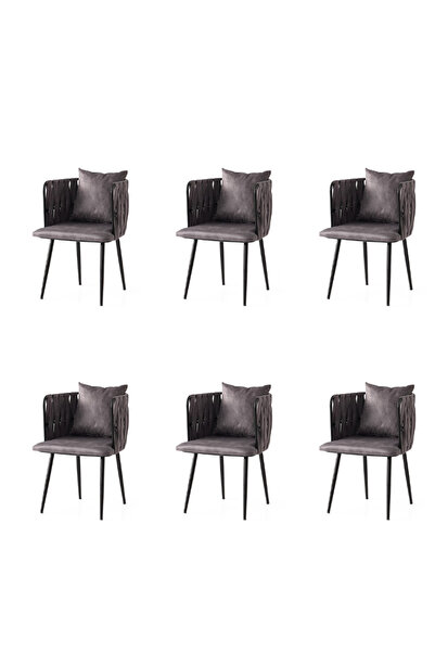 Viento Mobilya 6 Adet Sarmaşık Siyah Metal İskelet Sandalye Babyface Kumaş