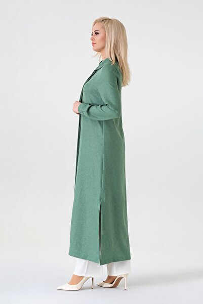 Fashion Showcase Μακρύ λινό τουνίκ με κρυφό μπατζάκι - Πράσινο