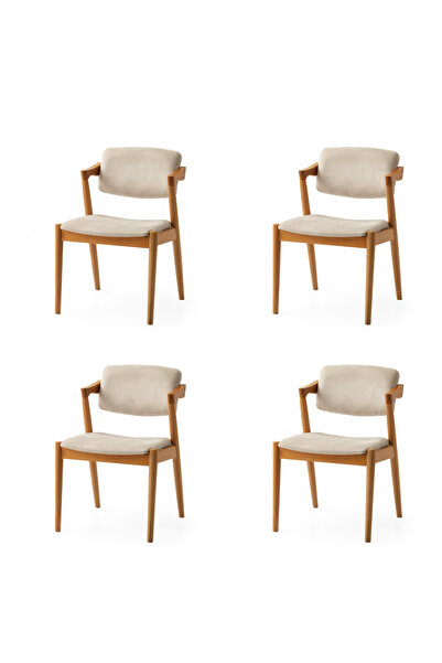 Viento Mobilya 4 Adet Rody Sandalye Babyface Kumaş Naturel Ahşap İskelet