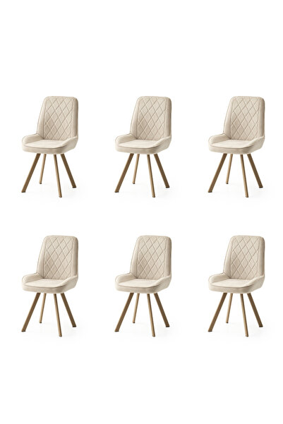 Viento Mobilya 6 Adet Fulya Sandalye Babyface Kumaş Cappicino Metal Neon Ayak