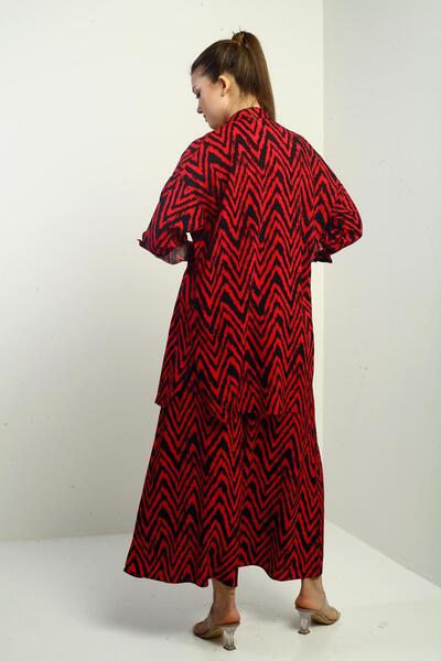 By Saygı Women's Oversize Tunic Shirt and Palazzo Pants Zigzag Design