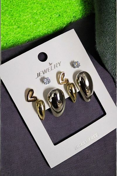 MakeWell Non Tarnish Heart Drop Italian Teardrop Earring with Hoop Earrings Zircon Stone 6 Earring Set