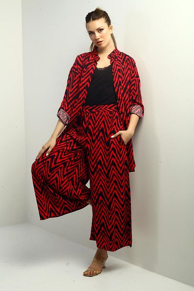 By Saygı Women's Oversize Tunic Shirt and Palazzo Pants Zigzag Design