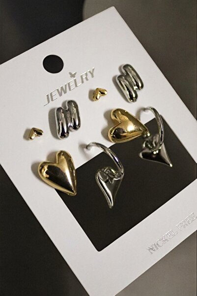 MakeWell Kararmaz Kalp Damla İtalyan Gözyaşı Küpesi Halka Küpeli Zirkon Taşlı 6'lı Küpe Seti