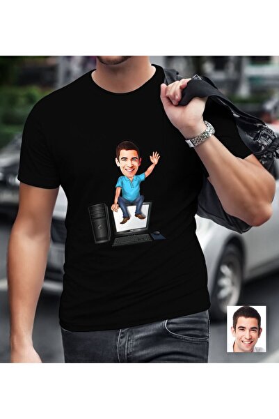 Bk Gift Kişiye Özel Bay Bilgisayar Mühendisi Karikatürlü Siyah T-Shirt