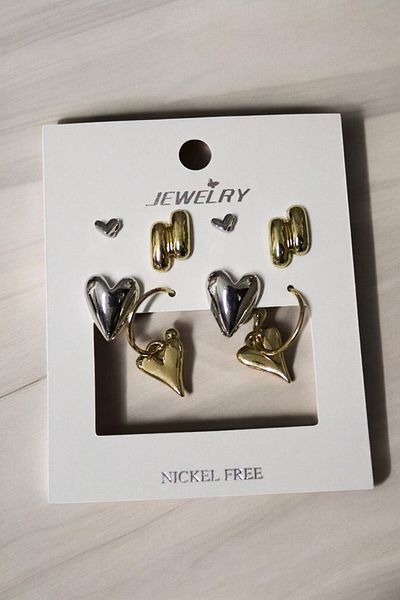 MakeWell Non Tarnish Heart Drop Italian Teardrop Earring with Hoop Earrings Zircon Stone 6 Earring Set