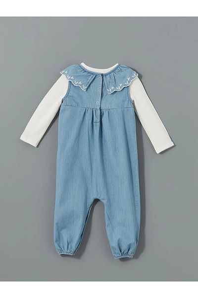 LC Waikiki Lcw Baby - Blue Crew Neck Baby Girl Blouse and Romper Set of 2