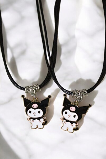 MakeWell Deri İpli Kuromi Hello Kity ve Mickey Mouse My Melodi Ejderha Tasarımlı Gümüş Kaplama Çocuk Kolye