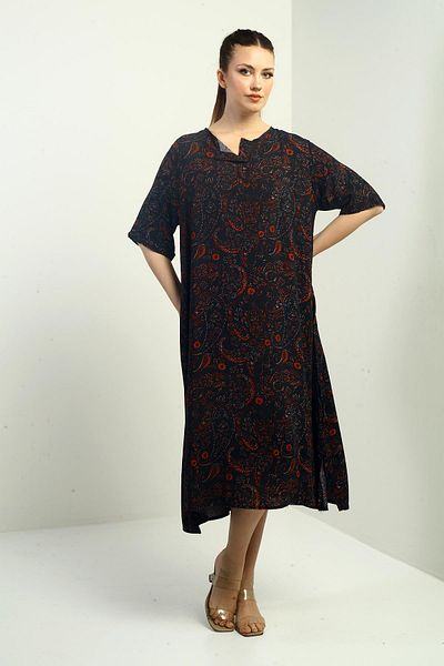 By Saygı Rochie oversize cu model șal pentru femei, cu buzunare