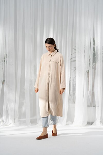 QANU Beige Color Modal Buckle Shirt