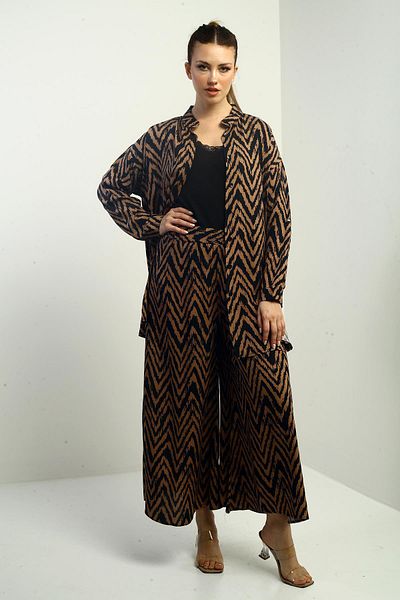 By Saygı Women's Oversize Tunic Shirt and Palazzo Pants Zigzag Design