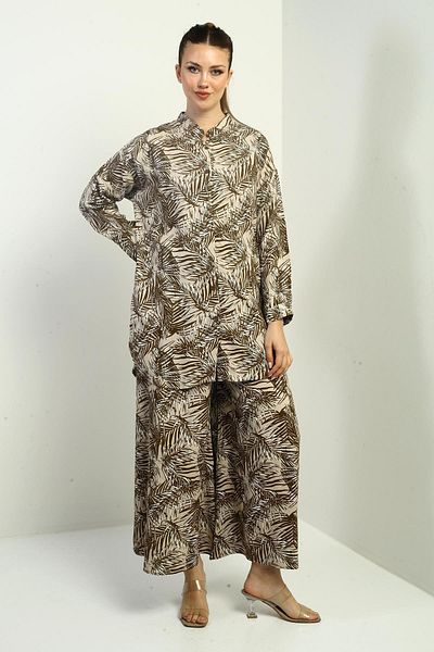 By Saygı Women's Oversize 2' Tunic, Elastic Waist, Palazzo and Leaf Pattern