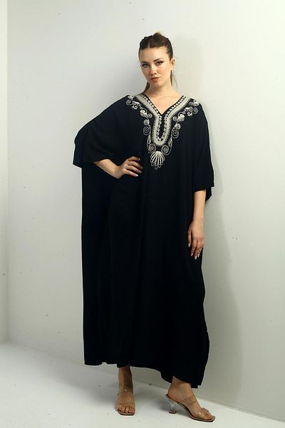 By Saygı Rochie lungă supradimensionată pentru femei, cu decolteu în V, cu buzunare brodate