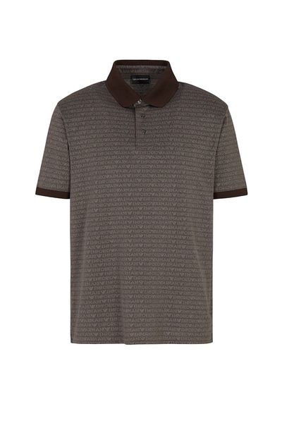 Emporio Armani Men's Feathered Kaki Poloshirt with 100% Pink Regular Fit Jacquard