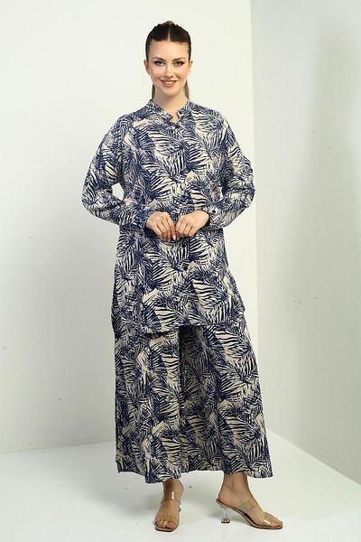 By Saygı Women's Oversize 2' Tunic, Elastic Waist, Palazzo and Leaf Pattern