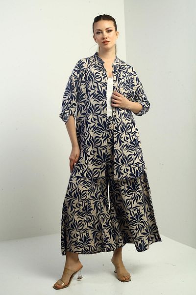 By Saygı Women's Oversize 2 Pack Floral Print Tunic Shirt and Palazzo Pants