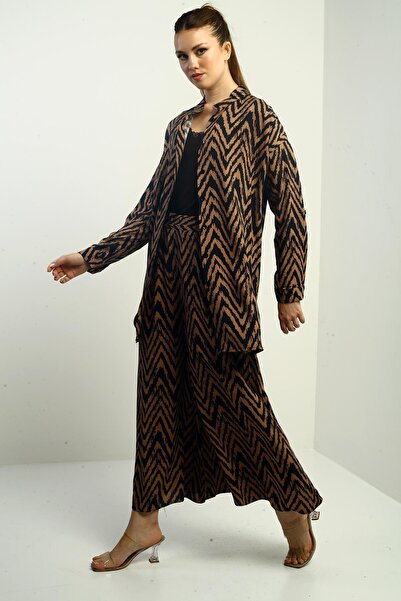 By Saygı Women's Oversize Tunic Shirt and Palazzo Pants Zigzag Design