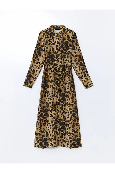 LC Waikiki Lcw Vision Brown Leopard Print Women's Shirt Dress