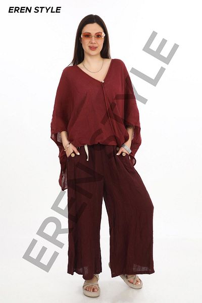 EREN STYLE Bohemian Double Breasted Single Button Linen Blouse