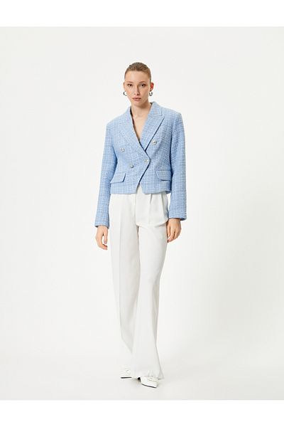 Koton Κοντό Tweed Jacket Τσέπη με διπλό στήθος με κουμπιά
