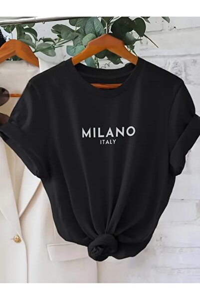 LAND MODA Μπλουζάκι Milano Letter Printed, Άνετο κοντομάνικο μπλουζάκι με λαι...