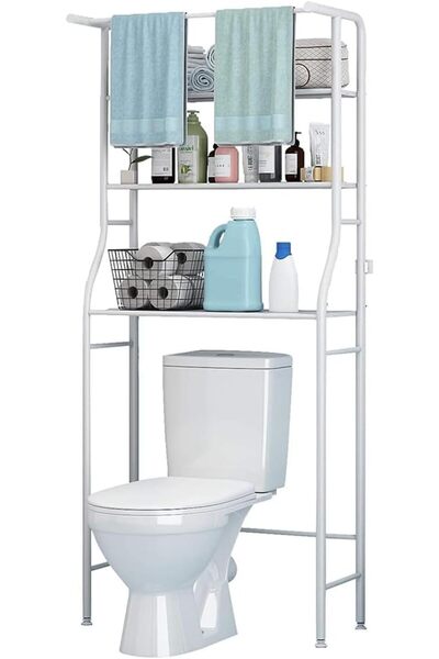 COOYA 3 Shelf Bathroom Space Saver,Adjustable Foot Pads at the Bottom,Easy to Assemble,With Hanging Rod