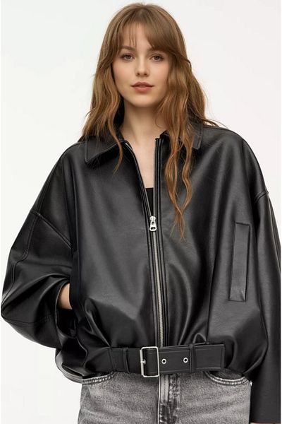 MEECY P&B Faux Oversize Bomber Lederjacke der neuen Saison