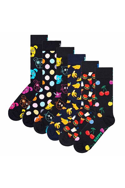 Happy Socks Unisex Socken, 6er Pack - Classic, Muster, Baumwollmischung, gemischte Farben