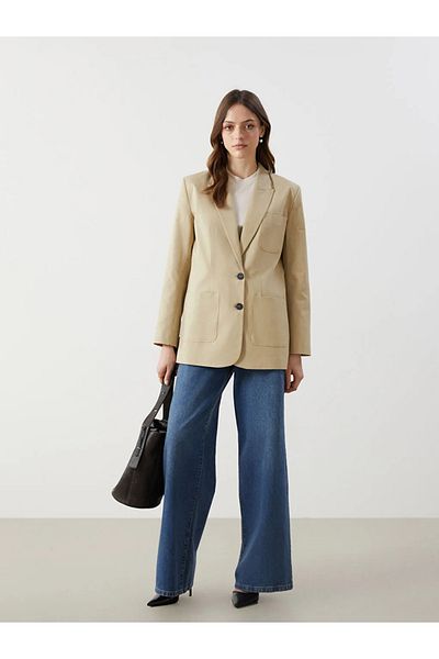 LC Waikiki Beżowa lniana marynarka damska LCW Modest - T T