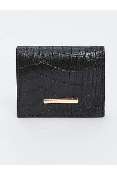 LC Waikiki Black Leather Look Crocodile Patterned Women's Wallet