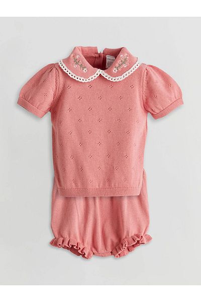 LC Waikiki Pink Crew Neck Floral Baby Girl Blouse and Leggings 2Pcs