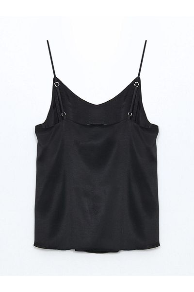 LC Waikiki Xside Black V-Neck Satin Women's Blouse