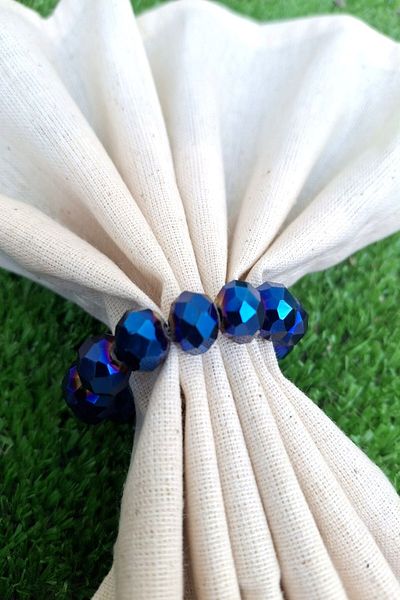 Emtory Home 6 Pieces Navy Blue Crystal Ball Beaded Napkin Ring