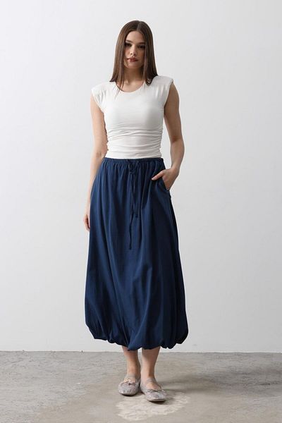 leyla sanat sanata yeni bir bakış açısı Leyla Art a New Perspective on Art Tie Waist Balloon Skirt - Indigo