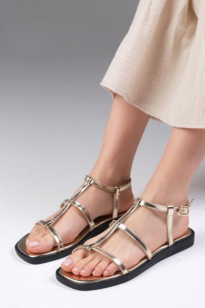 Mio Gusto Cora Gold Color Women's Flat Sandals