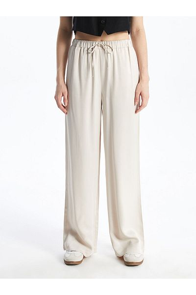 LC Waikiki Beige Elastic Waist Wide Leg Women's Trousers