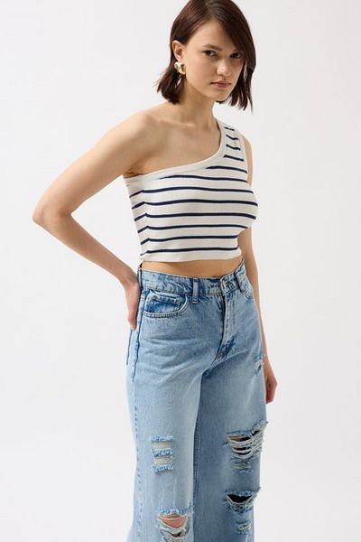 Moka Shopin Mokashopin One Shoulder Striped Crop