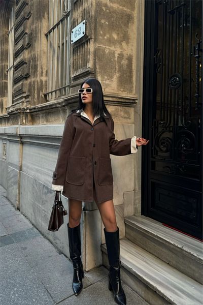 modaserdem Kaşe Jacket 4 Button Model - Brown