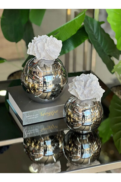 MIARIK DESIGN & DEKORASYON Dekoratif 2 Li Mercan Kutu Gümüş