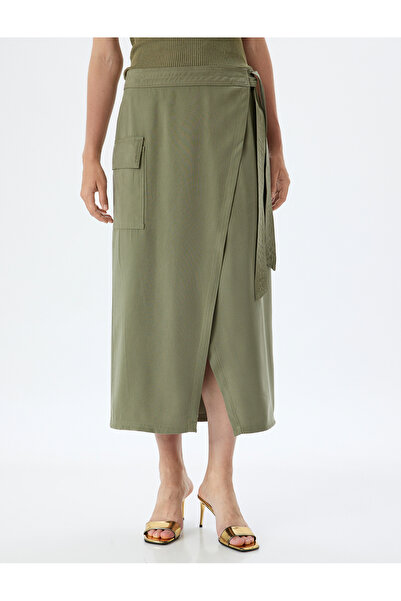 Koton Modaler zweireihiger Rock mit seitlicher Bindung und hoher Taille in Midi-Länge