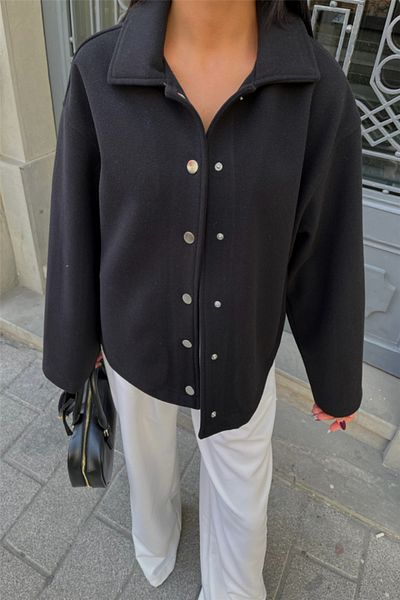 Moka Shopin Mokashopin Buckle Shirt Jacket with Side Pocket Detail - Black