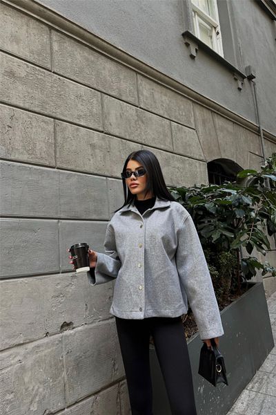 Moka Shopin Mokashopin Buckle Shirt Jacket with Side Pocket Detail - Gray