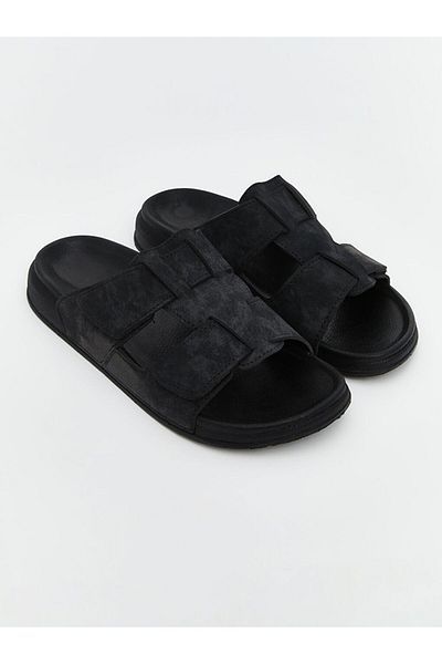 LC Waikiki Papuci pentru bărbați LCW STEPS cu aspect de piele intoarsa neagra