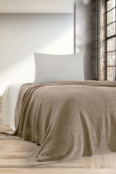 DOUX HOME SİMON  Triko Yatak Örtüsü TEK KİŞİLİK 180 x 230 (PÜSKÜT) -